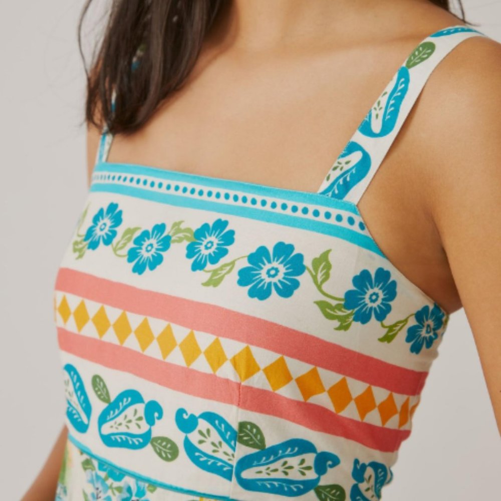 NWT Farm Rio x Anthropologie Printed Maxi Dress Size Large Color Blue Motif - Picture 2 of 4